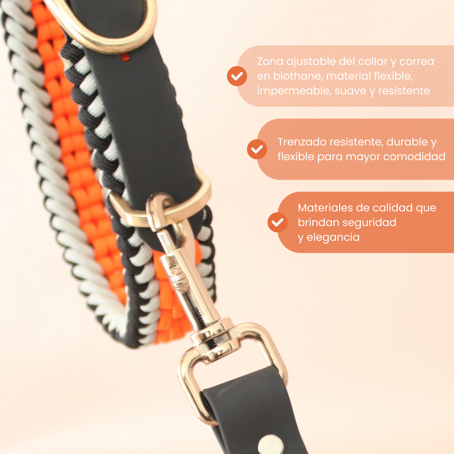 Collar Artesanal para Perros | Orange Black