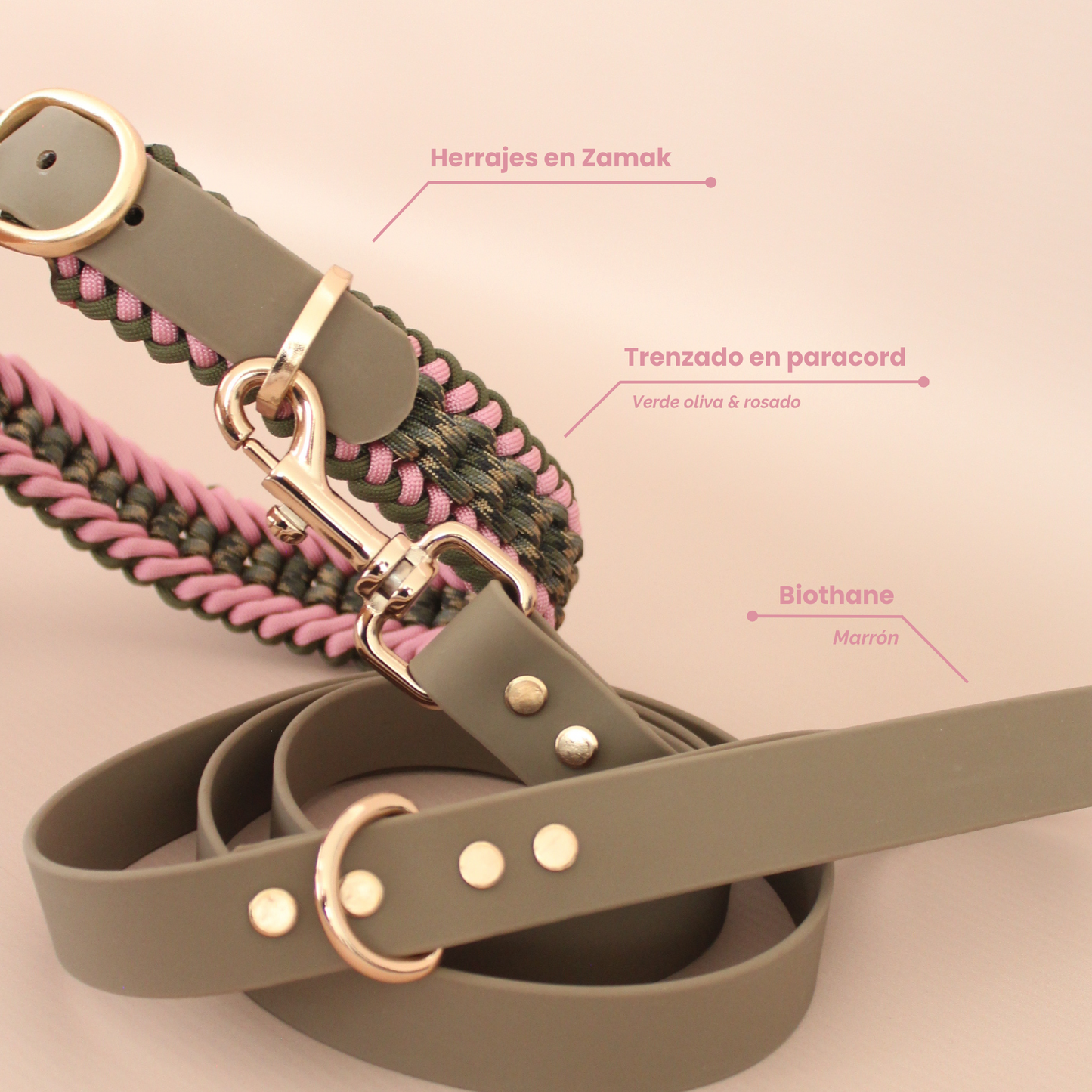 Collar Artesanal para Perros | Olive Pink
