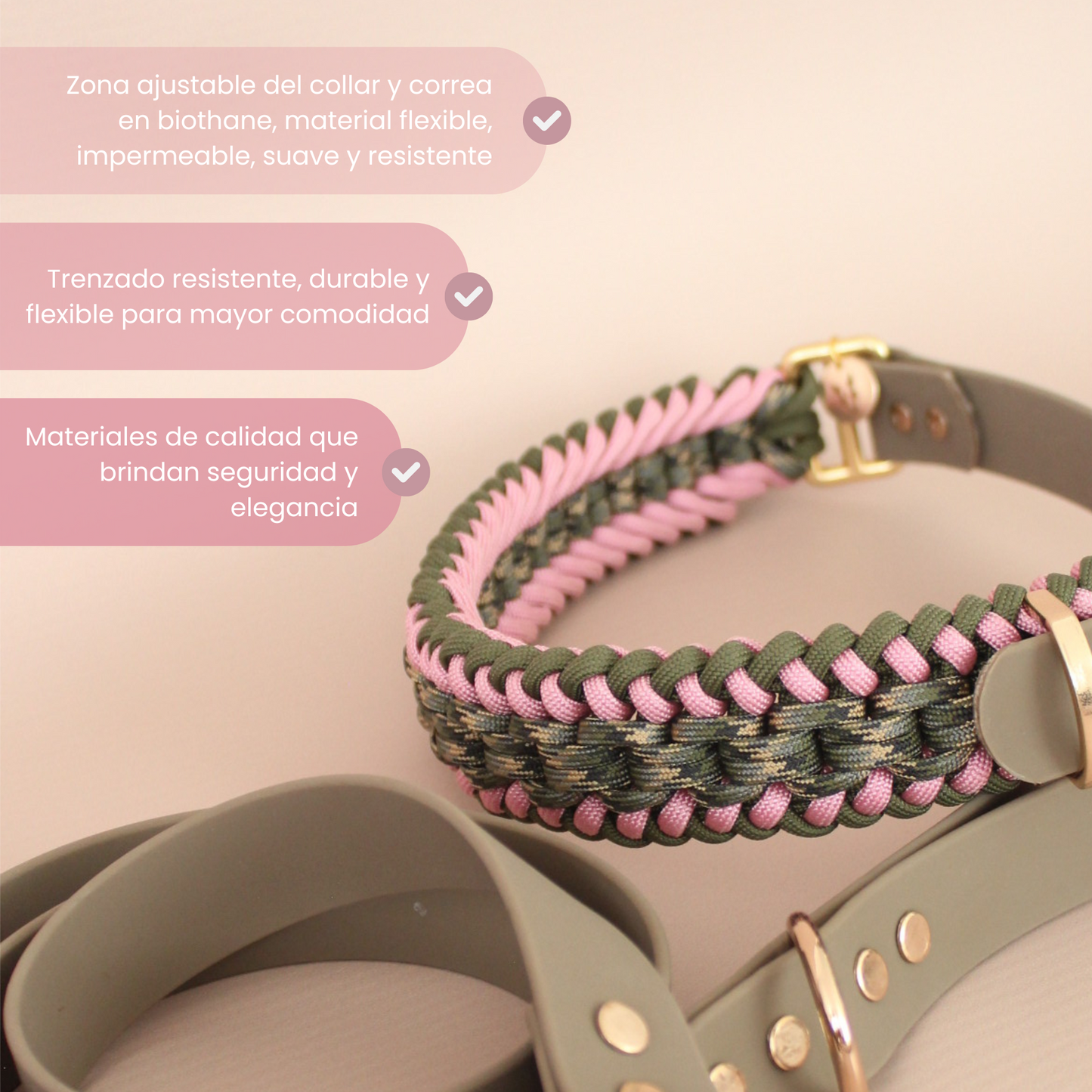 Collar Artesanal para Perros | Olive Pink